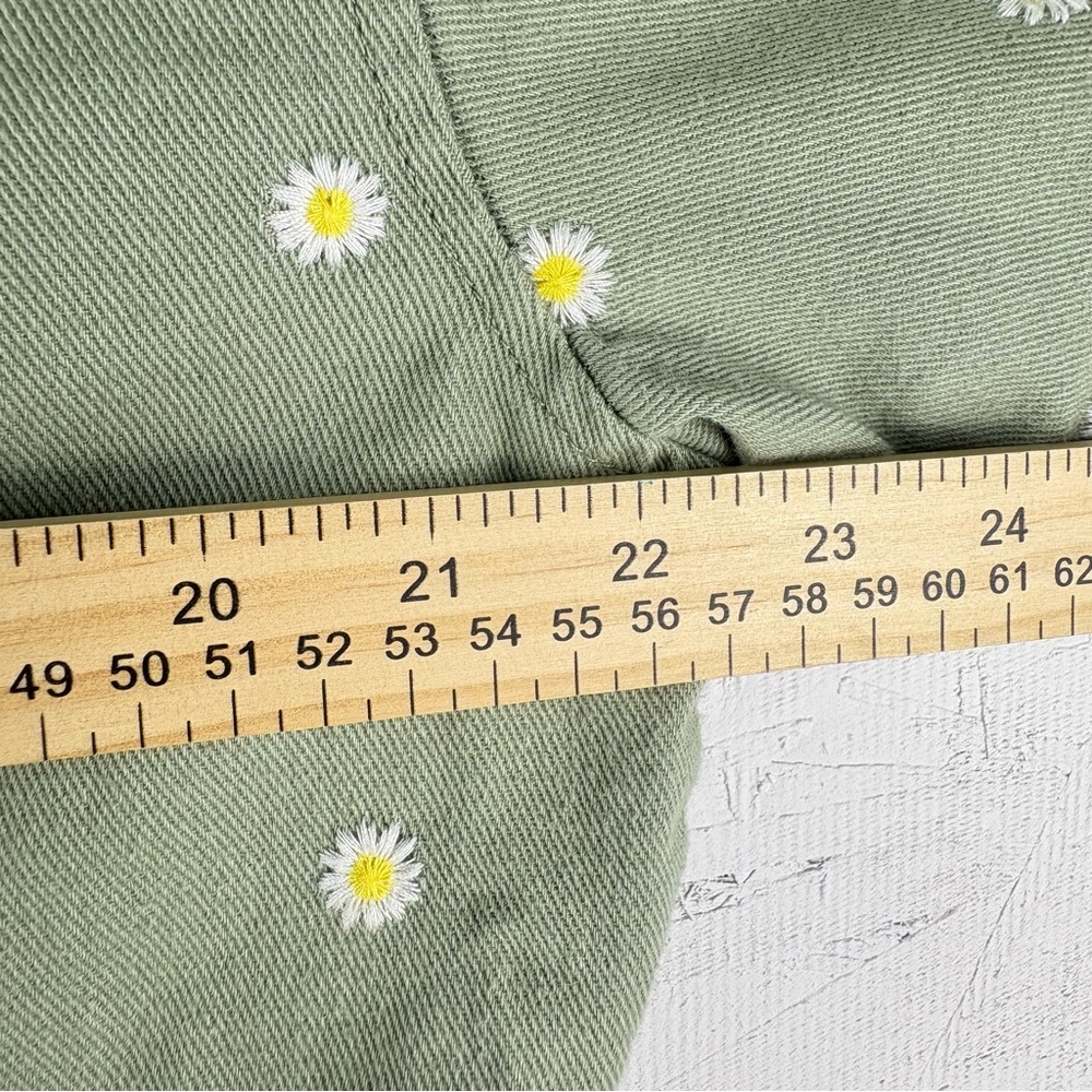 Cali 1850 Olive Green Floral Embroidered Jean Trucker Jacket Cropped Daisies L - Picture 5 of 10